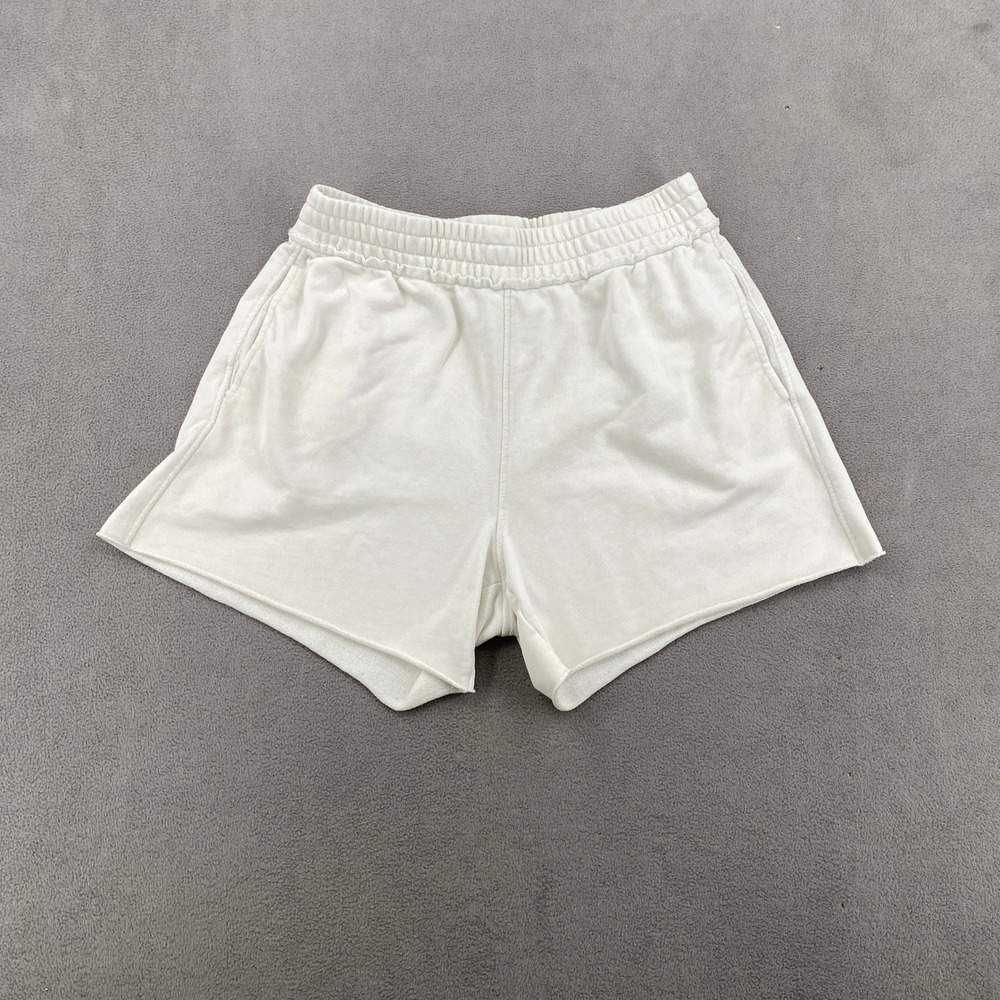Cream French Terry Sweat Shorts Raw Hem High Waist Pockets Cream Off-White